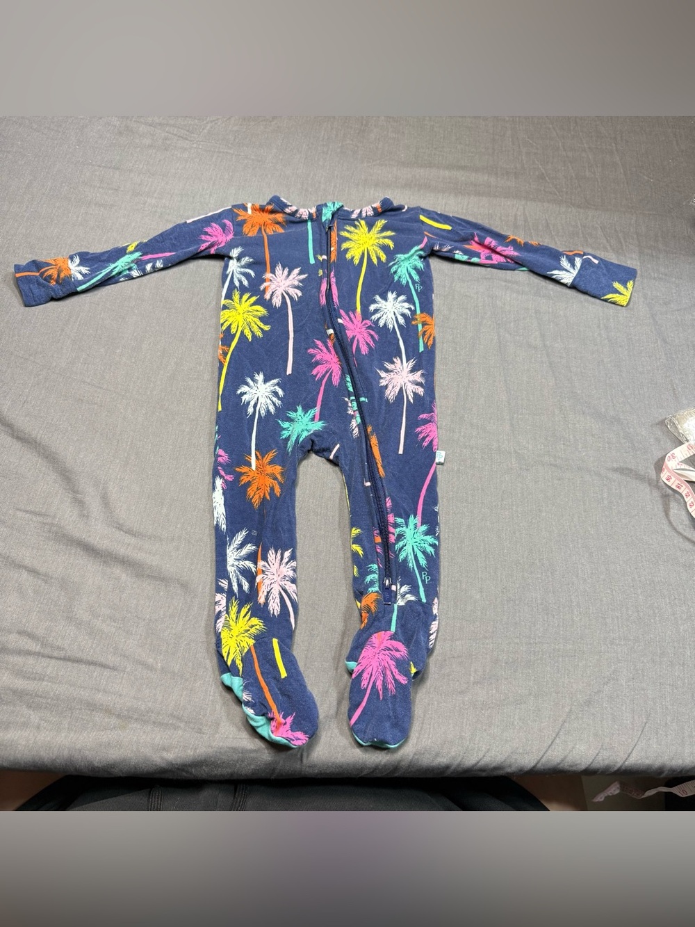Posh Peanut Navy Palm Tree Footed One-Piece with Multicolor Palms